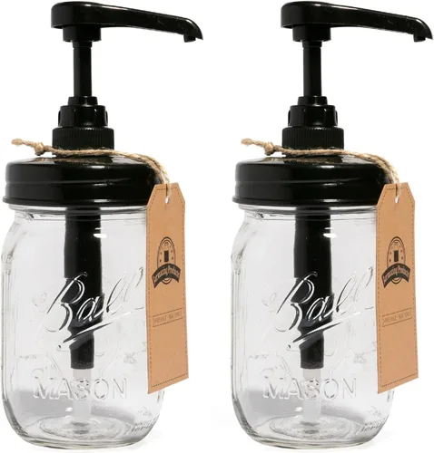 Miniatura 10 de Jarmazing Products - Dosificador de jarabe y condimentos vintage en frasco de vidrio azul Mason – Paquete de dos