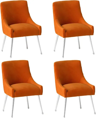 Miniatura 28 de Sillas de comedor de estilo moderno de terciopelo tapizado, silla de acento de tocador con barra vertical, silla capitonada con patas plateadas