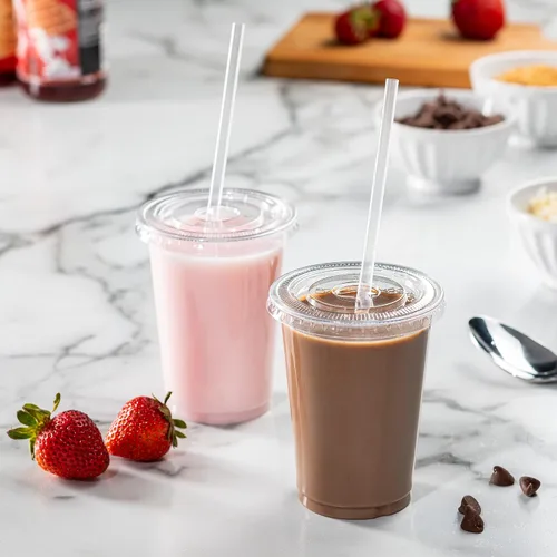 Miniatura 7 de GUSTO Vasos de plástico transparente con tapas planas [10 onzas – 100 unidades] – Tazas desechables para café helado con tapas – Vasos fríos