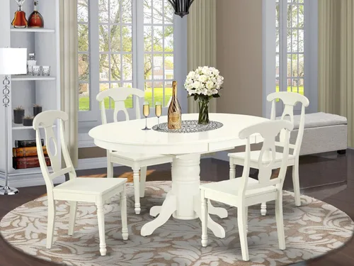 Miniatura 2 de East West Furniture AVKE5-LWH-W - Juego de muebles de comedor de 5 piezas, incluye una mesa de cocina ovalada con hojas de mariposa y 4 sillas