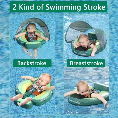 Miniatura 3 de Flotador Mambobaby actualizado 2026, flotadores para bebé con toldo para bebés de 3 a 24 meses, flotadores de piscina no inflables con correa