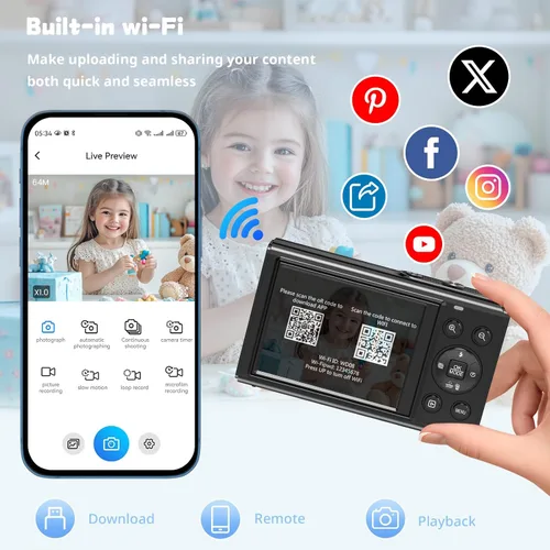 Miniatura 5 de Cámara digital 5K de pantalla dual para videoblogs con luz de relleno - 80MP, zoom 16X, WiFi, para YouTube/blogs, incluye tarjeta de 32GB y 2