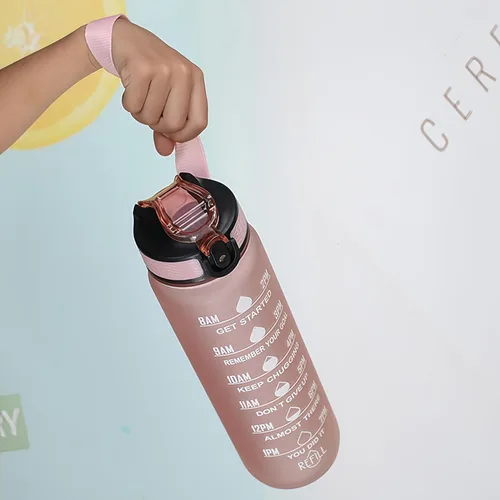 Miniatura 5 de Botella de agua de 33.8 fl oz, a prueba de fugas, libre de BPA y tóxicos, botella deportiva motivacional con tiempos para beber y pajita, fitness