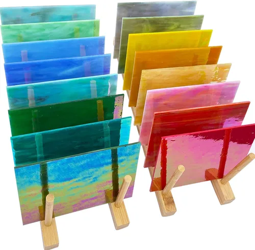 Miniatura 8 de LITMIND Paquete variado de 16 hojas de vitrales, azulejos de mosaico de 4 x 6 pulgadas para manualidades, arte catedral de colores surtidos, hojas