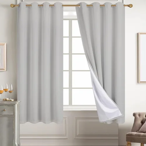 Miniatura 111 de Diraysid Cortinas 100% opacas de lino beige para dormitorio, con ojales, aislamiento térmico, cortinas de oscurecimiento de habitación