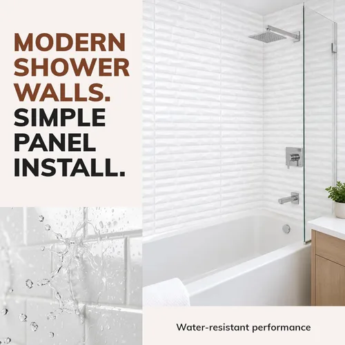 Miniatura 7 de From Plain To Beautiful In Hours Vista - Paneles de pared para bañera y ducha Surround - Blanco brillante Blanco satinado