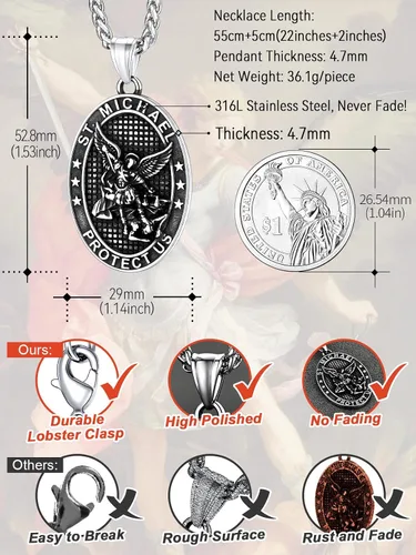 Miniatura 5 de FaithHeart Collar de San Miguel, acero inoxidable, chapado en oro de 18 quilates, amuleto colgante de San Miguel Arcángel para hombres y mujeres