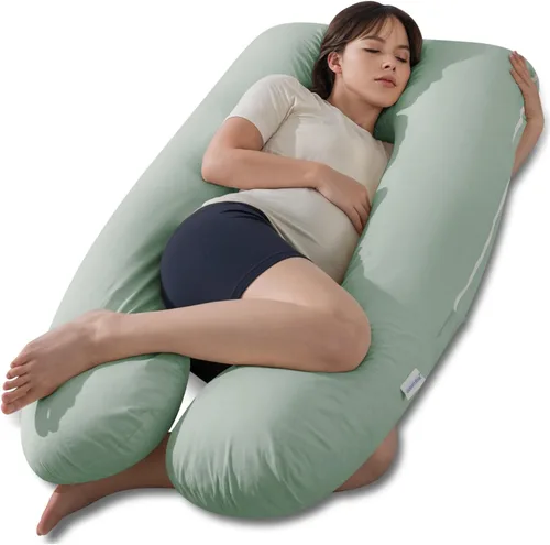 Miniatura 9 de QUEEN ROSE - Almohadas corporales refrescantes para embarazo, sedosas, en forma de U, tamaño de 55 pulgadas, para dormir, alivio del dolor de Azul