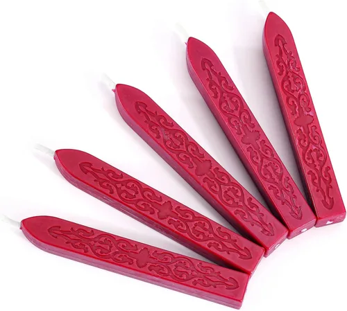 Miniatura 2 de Yoption 5 varillas de cera de sellado con mechas para sellos de cera, tarjetas de Navidad, invitaciones de boda, embalaje de vino, envoltura de Rojo