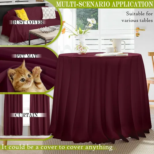 Miniatura 7 de BYDOLL Mantel redondo de 48 pulgadas para mesa de máximo 38 pulgadas de diámetro, poliéster burdeos, lavable, sin arrugas, a prueba de derrames