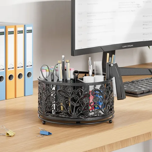 Miniatura 2 de EKNITEY Portalápices para escritorio, lindo organizador de bolígrafos giratorio, organizador de escritorio, artículos de papelería para oficina