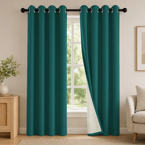 Miniatura 48 de 2 paneles de cortinas 100% opacas, cortinas ligeras con aislamiento térmico con ojales para dormitorio, sala de estar, tratamiento de ventana