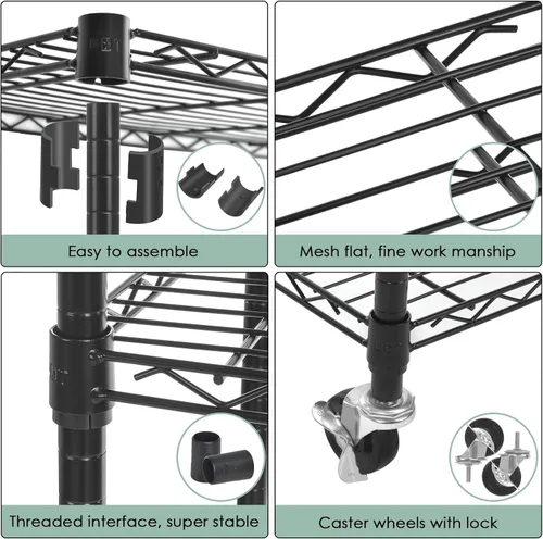 Miniatura 5 de WDT Unidades de almacenamiento de estanterías sobre ruedas, estante de metal resistente ajustable para almacenamiento de alambre para oficina