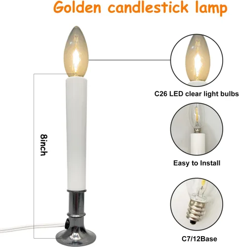 Miniatura 2 de Paquete de 4 velas eléctricas de ventana de Navidad con sensor del atardecer al amanecer, velas de ventana con base chapada en níquel con bombilla