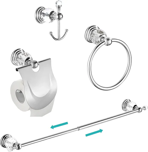 WINCASE Juego de accesorios de baño de cristal de 24 pulgadas, juego de toallero cromado, 4 piezas plateadas, accesorios montados en la pared,