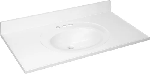Miniatura 31 de Design House Tapa de tocador con lavabo, protector contra salpicaduras de 4 pulgadas, mármol cultivado, resistente a las manchas, agujeros Blanco