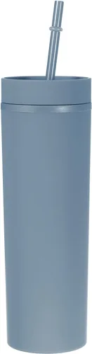 Miniatura 20 de uxcell Vaso delgado con tapas y pajitas, vaso delgado de 16 onzas color negro mate a granel, vaso acrílico pastel reutilizable, vaso de plástico