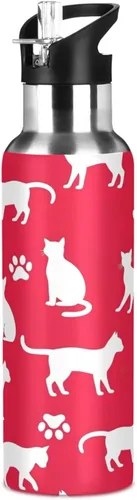 Miniatura 8 de White Cat Paw Prints Red Insulated Stainless Steel Water Bottle with Straw 20 Oz Leakproof Water Bottles, BPA-Free Sport Water Bottle Insulated