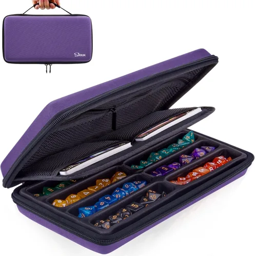 Miniatura 9 de SIQUK Estuche para dados DND, estuche organizador de dados con asa, bandeja ranurada extraíble con capacidad para 8 juegos de dados DND para Azul