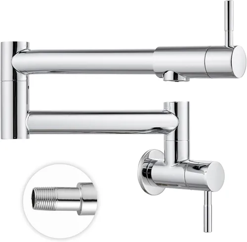Miniatura 13 de Heyalan Pot Filler - Llenador de ollas de 19 pulgadas para montaje en pared, plegable, extensible, grifo de cocina y restaurante de acero Negro mate