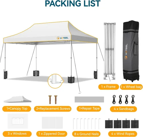 Miniatura 7 de Hoteel 10x15 Pop Up Canopy Tent Heavy Duty with 4 Sidewalls, Waterproof Party Tent, Easy Set-up Commercial Instant Tents with Roller Bag & Sandbags