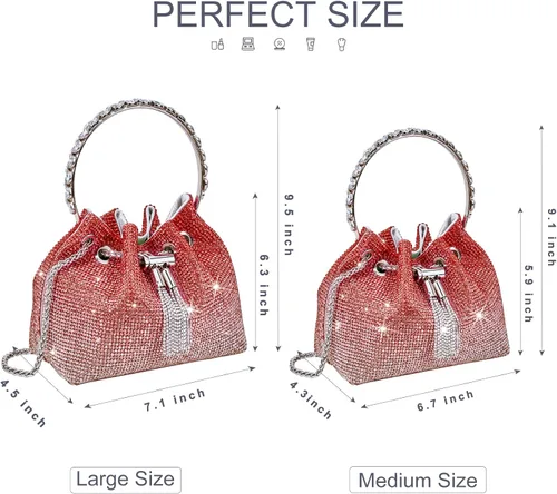 Miniatura 6 de Bolso de noche con diamantes de imitación para mujer, bolso de mano plateado con diamantes brillantes para mujer, fiesta, club, boda, baile