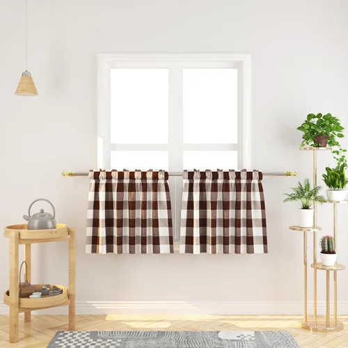 Miniatura 105 de Cenefas de cortina para ventana de 16 pulgadas de largo, 2 paneles de cuadros búfalo, cortinas pequeñas con bolsillo para barra, estilo clásico