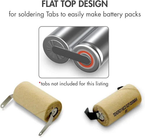Miniatura 4 de Tenergy 1.2V NiCd SubC 2200mAh batería recargable envuelta en papel superior plana - 15