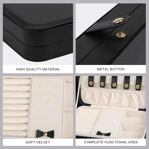 Miniatura 32 de Joyero pequeño, joyero de viaje portátil para mujer, mini organizador de viaje de 2 capas, regalo para mujeres y niñas, negro A