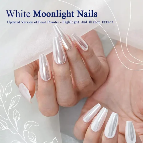 Miniatura 3 de Pretty Diva Polvo de Uñas Cromadas Blancas - 0.3g Efecto Espejo Super Brillante Polvo Cromado de Luz Lunar Blanca para Manicura Pigmento, Amigable
