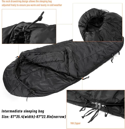 Miniatura 4 de MT Sistema de sacos de dormir modulares militares del ejército, múltiples capas con cubierta Bivy para todas las estaciones, bosque/multicámara