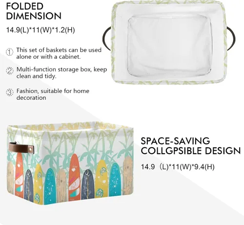 Miniatura 2 de susiyo Contenedor plegable grande de almacenamiento, palmeras, tablas de surf, cestas de almacenamiento de tela, canastas decorativas plegables