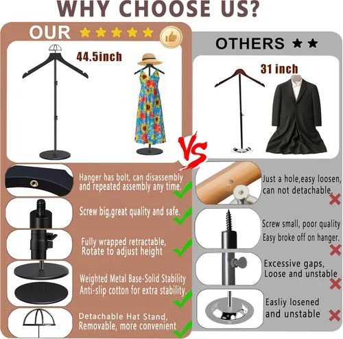 Miniatura 2 de Soporte para camisetas (negro, 44.5 pulgadas con soporte para sombreros, 1 unidad)