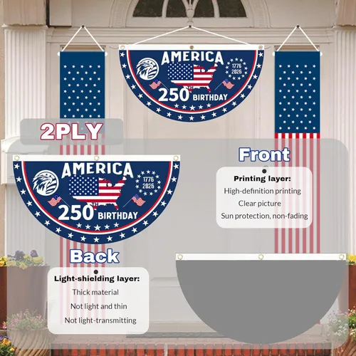 Miniatura 4 de 2 banderas de Estados Unidos con el número 250 aniversario, banderas para fanáticos de 1776-2026 de 1.5 x 3 pies, bandera de aniversario