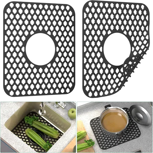 Miniatura 11 de TOOVEM - Tapete protector para fregadero de cocina, rejilla protectora de fregadero de 13.58 x 11.6 pulgadas, forro antideslizante resistente al