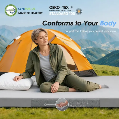 Miniatura 4 de CYMULA Almohadilla de Colchón de Espuma Viscoelástica para Acampar, Almohadilla para Dormir de 3 Pulgadas para Acampar, Base Antideslizante Inferior