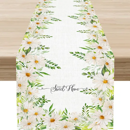 Miniatura 12 de Camino de mesa de primavera con margaritas, rústico, de temporada, con margaritas, acuarela, letras vintage, cocina, comedor, cocina, sala de estar