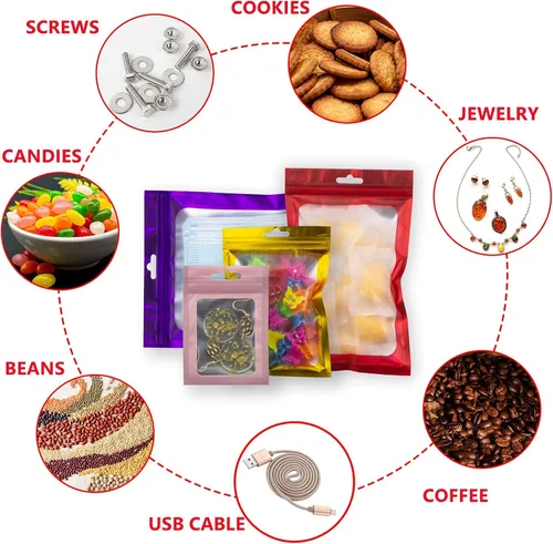 Miniatura 5 de YOTOZU 2.72 x 3.93 pulgadas, 100 bolsas holográficas de Mylar con cremallera, bolsa de almacenamiento de alimentos, bolsa de aluminio Mylar a prueba