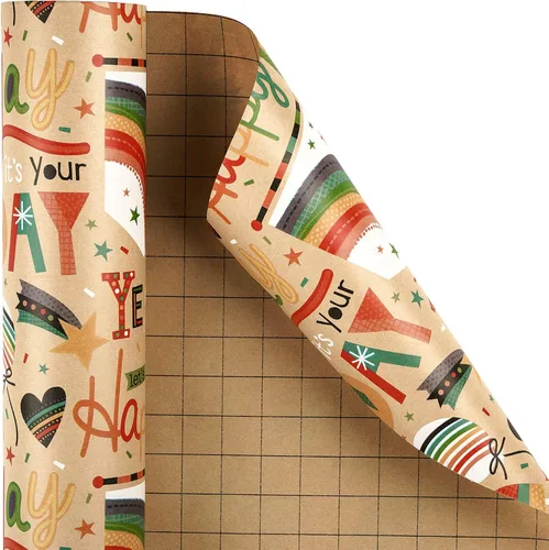 Miniatura 8 de RUSPEPA - Rollo de papel de estraza para envolver regalos, diseño de cumpleaños; ideal para cumpleaños, fiesta, baby shower; 24 pulgadas x 100 pies