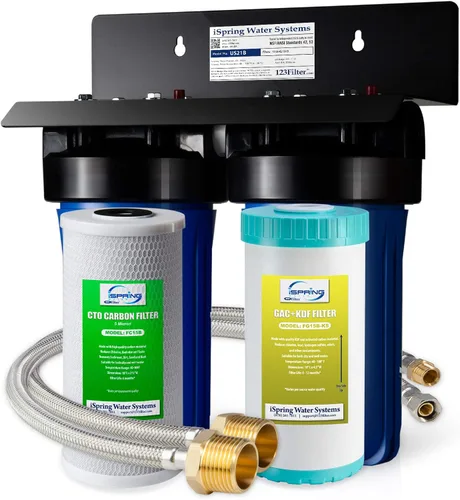 iSpring Sistema de filtro de agua US21B de alta capacidad para debajo del fregadero con mangueras mejoradas, elimina PFAS, PFOA/PFOS, cloro, hierro,