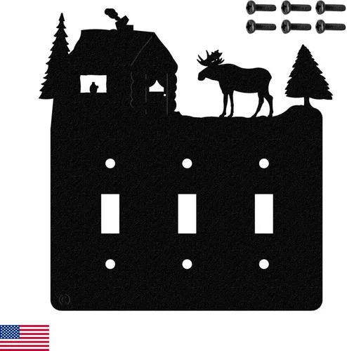Miniatura 19 de Moose & Cabin - Placa de pared para interruptor de luz de palanca doble (palanca doble, negro) - Fabricado en Estados Unidos