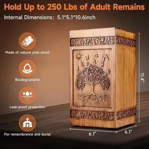 Miniatura 4 de Urna de madera para cenizas adultas masculinas y hembras, hecha a mano grandes urnas de cremación para cenizas humanas, hombres y mujeres, urna