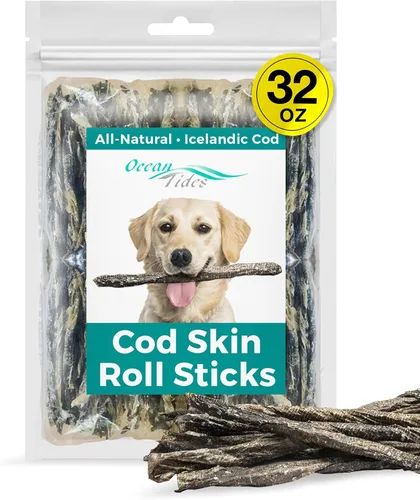 Miniatura 7 de Ocean Tides Bacalao Skins para perros y gatos 12 onzas – Golosinas para la piel de peces del Atlántico islandés, palitos secos y crujientes