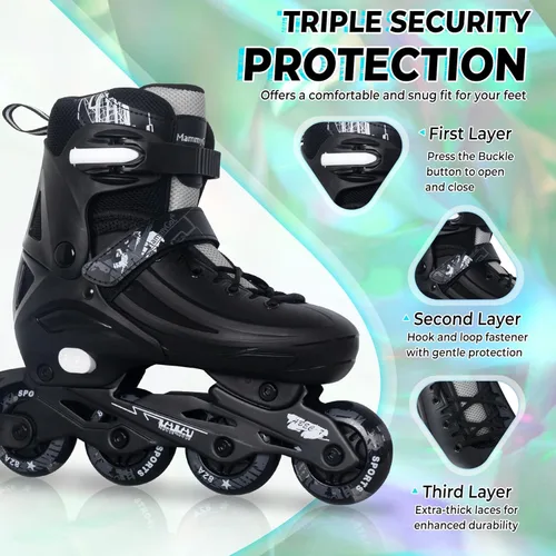Miniatura 4 de MammyGol Patines en línea ajustables para niños, jóvenes y adultos, todas las ruedas se iluminan, patines de ruedas con cuchillas para interiores