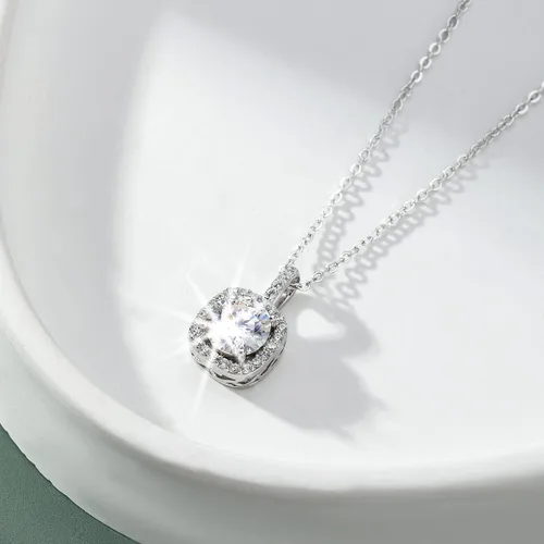 Miniatura 6 de NICE2MYMILI Collares de diamantes de moissanita de 1.0 quilates para mujer, collar de moissanita redondo VVS1 de plata 925 de 18 pulgadas, regalo