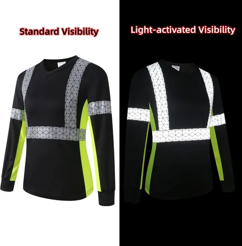 Miniatura 4 de Playera de Seguridad para Mujer, Camiseta Reflectante de Alta Visibilidad para Mujer con Patrón Reflectante Inusual, Manga Corta Transpirable Negro