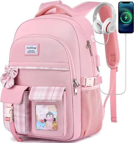 Mochila escolar para adolescentes y niñas, mochila para laptop para mujeres, universidad, mochilas, mujer, morrales, escuela niñas Rosa