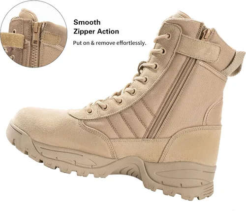 Miniatura 3 de Botas militares tácticas de trabajo para hombre, de piel negra, impermeables, para motocicleta, combate, militar, con cremallera lateral