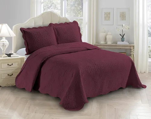 Miniatura 6 de Fancy Linen Juego de colcha en relieve de 3 piezas de gran tamaño, funda de cama de gran tamaño con patrón de margaritas florales sólidas # Allis
