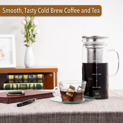 Miniatura 6 de BTT- Cafetera de café frío, cafetera helada, 1 cuarto de galón, 32 onzas, cafetera de té helado, cafetera fría, jarra de té, accesorios de café